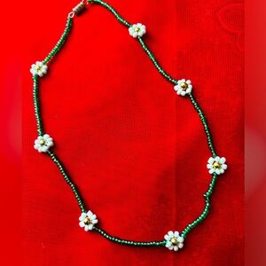 Child’s Green Beaded Daisy Chain Necklace